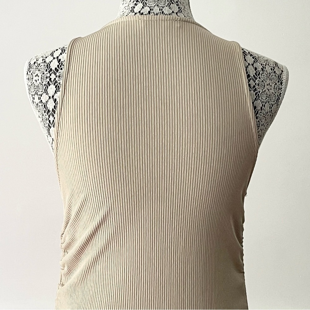 Zara Tan Ribbed Knit Ruched Drawstring Bodycon Dress Size S - Picture 10 of 15
